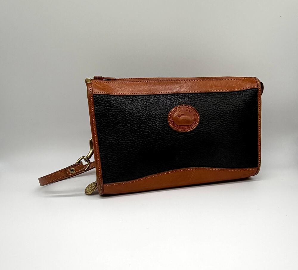 Vintage Dooney & Bourke All Weather Leather Black Tan Clutch Shoulder Bag